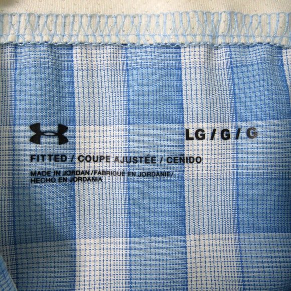 Under Armour Blue White Plaid Camp Shirt Mens Size L Fitted Button Up Outdoor - Picture 7 of 9